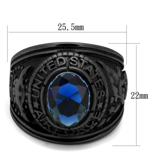 Jewellery Kingdom Sapphire Oval Signet Pinky Black Military Stainless Steel Mens Raf Ring - Jewelry Rings - British D'sire