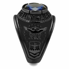 Jewellery Kingdom Sapphire Oval Signet Pinky Black Military Stainless Steel Mens Raf Ring - Jewelry Rings - British D'sire