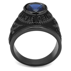 Jewellery Kingdom Sapphire Oval Signet Pinky Black Military Stainless Steel Mens Raf Ring - Jewelry Rings - British D'sire