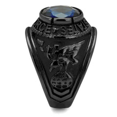 Jewellery Kingdom Sapphire Oval Signet Pinky Black Military Stainless Steel Mens Raf Ring - Jewelry Rings - British D'sire