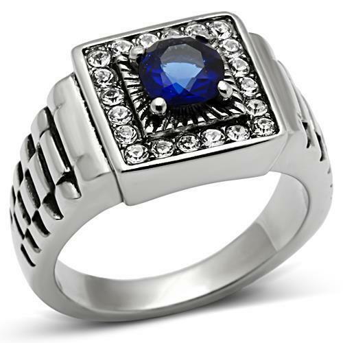 Jewellery Kingdom Sapphire Simulated Diamonds Pinky Mens Signet Ring (Blue) - Jewelry Rings - British D'sire