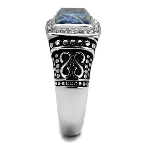 Jewellery Kingdom Semi-Precious Capri Blue Stainless Steel Signet Mens Blue Ring - Jewelry Rings - British D'sire