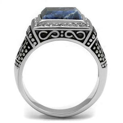 Jewellery Kingdom Semi-Precious Capri Blue Stainless Steel Signet Mens Blue Ring - Jewelry Rings - British D'sire