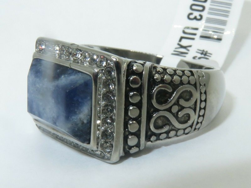 Jewellery Kingdom Semi-Precious Capri Blue Stainless Steel Signet Mens Blue Ring - Jewelry Rings - British D'sire