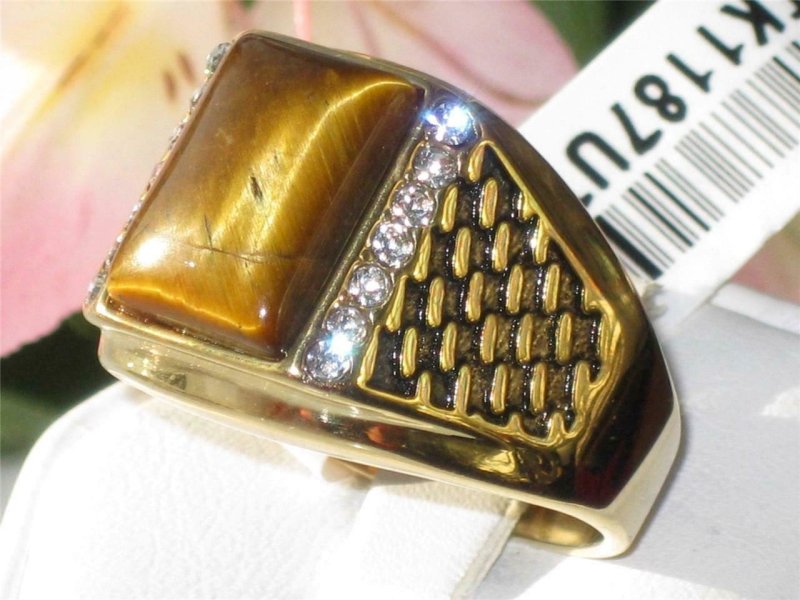 Jewellery Kingdom Signer Brown Semi Precious Gemstone Mens Tiger Eye Gold Ring - Jewelry Rings - British D'sire