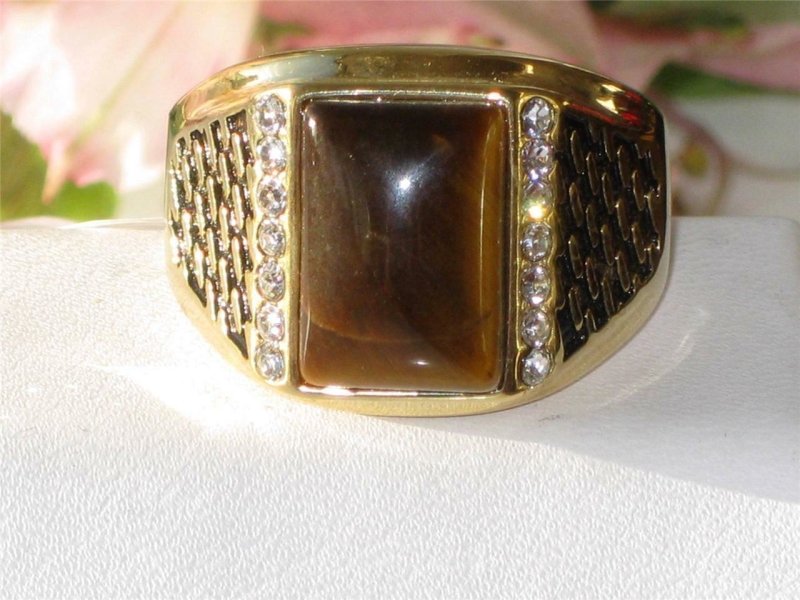 Jewellery Kingdom Signer Brown Semi Precious Gemstone Mens Tiger Eye Gold Ring - Jewelry Rings - British D'sire