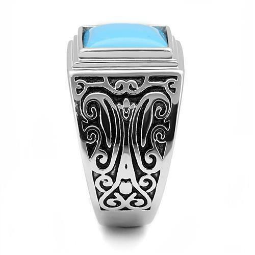 Jewellery Kingdom Signet Blue Stainless Steel Silver Square Mens Turquoise Ring - Jewelry Rings - British D'sire