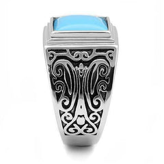 Jewellery Kingdom Signet Blue Stainless Steel Silver Square Mens Turquoise Ring - Jewelry Rings - British D'sire