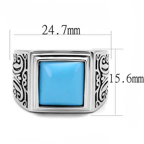 Jewellery Kingdom Signet Blue Stainless Steel Silver Square Mens Turquoise Ring - Jewelry Rings - British D'sire