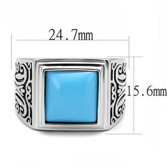 Jewellery Kingdom Signet Blue Stainless Steel Silver Square Mens Turquoise Ring - Jewelry Rings - British D'sire