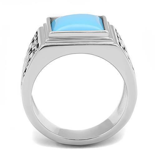 Jewellery Kingdom Signet Blue Stainless Steel Silver Square Mens Turquoise Ring - Jewelry Rings - British D'sire