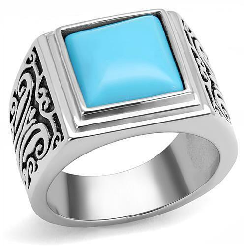 Jewellery Kingdom Signet Blue Stainless Steel Silver Square Mens Turquoise Ring - Jewelry Rings - British D'sire