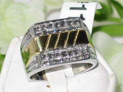 Jewellery Kingdom Signet Cubic Zirconia 18KT Stainless Steel Square Mens Ring (Gold) - Jewelry Rings - British D'sire