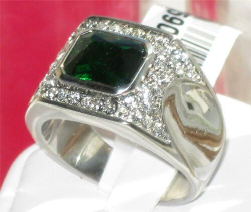 Jewellery Kingdom Signet Cubic Zirconia Green Stainless Steel Pinky Mens Emerald Ring - Jewelry Rings - British D'sire