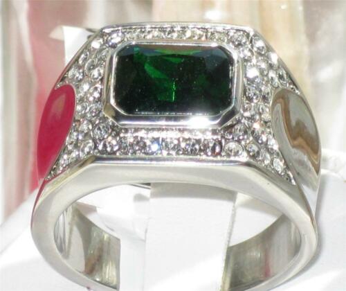 Jewellery Kingdom Signet Cubic Zirconia Green Stainless Steel Pinky Mens Emerald Ring - Jewelry Rings - British D'sire