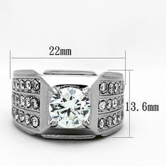 Jewellery Kingdom Signet Cubic Zirconia Solitaire Stainless Steel Triple Row Chunky 3CT Mens Ring - Jewelry Rings - British D'sire