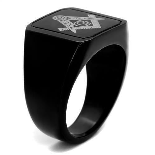 Jewellery Kingdom Signet Military Stainless Steel Pinky Mens Black Masonic Ring - Jewelry Rings - British D'sire