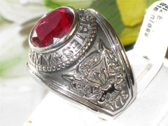 Jewellery Kingdom Signet Oval Ruby Cubic Zirconia Military Stainless Steel Silver Mens Army Ring - Jewelry Rings - British D'sire