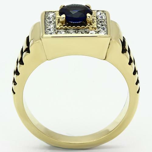 Jewellery Kingdom Signet Pinky 1CT Cubic Zirconia Steel Mens Sapphire Ring (Blue & Gold) - Jewelry Rings - British D'sire