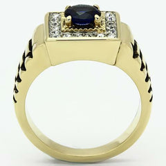 Jewellery Kingdom Signet Pinky 1CT Cubic Zirconia Steel Mens Sapphire Ring (Blue & Gold) - Jewelry Rings - British D'sire