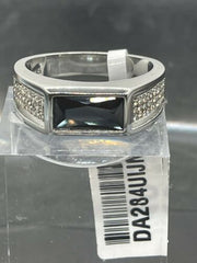 Jewellery Kingdom Signet Pinky Emerald Cut Lab Created Mens Silver Black Diamond Ring - Jewelry Rings - British D'sire