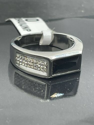 Jewellery Kingdom Signet Pinky Emerald Cut Lab Created Mens Silver Black Diamond Ring - Jewelry Rings - British D'sire