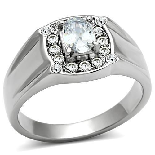 Jewellery Kingdom Signet Pinky Oval Simulated Diamonds Mens Silver Ring - Jewelry Rings - British D'sire