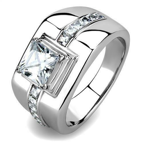 Jewellery Kingdom Signet Pinky Square Cubic Zirconia Stainless Steel Silver Mens Ring - Jewelry Rings - British D'sire