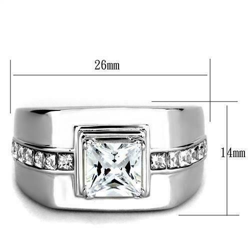 Jewellery Kingdom Signet Pinky Square Cubic Zirconia Stainless Steel Silver Mens Ring - Jewelry Rings - British D'sire