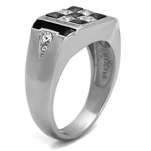 Jewellery Kingdom Signet Pinky Square Cuts Princess Stainless Steel Checker Mens Ring (Black) - Rings - British D'sire