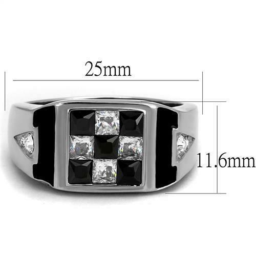 Jewellery Kingdom Signet Pinky Square Cuts Princess Stainless Steel Checker Mens Ring (Black) - Rings - British D'sire