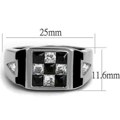 Jewellery Kingdom Signet Pinky Square Cuts Princess Stainless Steel Checker Mens Ring (Black) - Rings - British D'sire