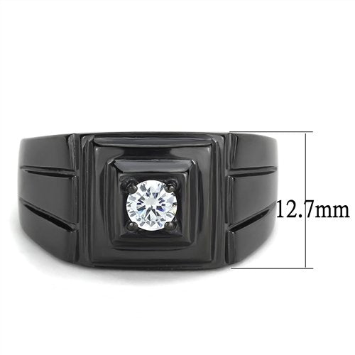 Jewellery Kingdom Signet Solitaire Cubic Zirconia Pinky Stainless Steel Mens Ring (Black) - Rings - British D'sire