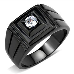 Jewellery Kingdom Signet Solitaire Cubic Zirconia Pinky Stainless Steel Mens Ring (Black) - Rings - British D'sire