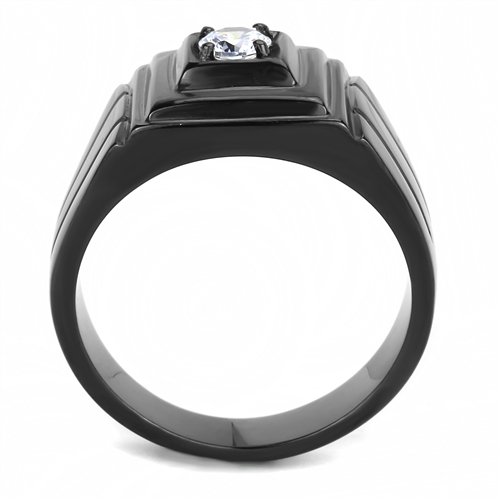 Jewellery Kingdom Signet Solitaire Cubic Zirconia Pinky Stainless Steel Mens Ring (Black) - Rings - British D'sire