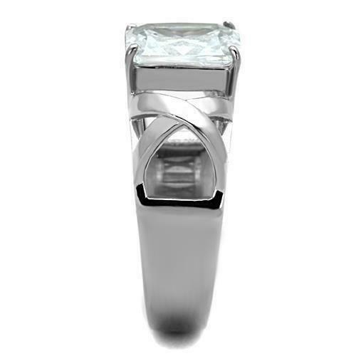 Jewellery Kingdom Silver Emerald Cut Cubic Zirconia Stainless Steel Ladies Solitaire Ring - Jewelry Rings - British D'sire