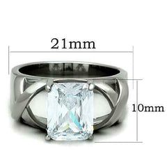 Jewellery Kingdom Silver Emerald Cut Cubic Zirconia Stainless Steel Ladies Solitaire Ring - Jewelry Rings - British D'sire