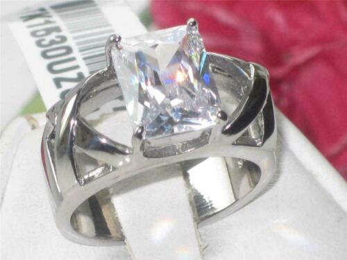 Jewellery Kingdom Silver Emerald Cut Cubic Zirconia Stainless Steel Ladies Solitaire Ring - Jewelry Rings - British D'sire