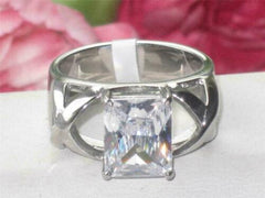 Jewellery Kingdom Silver Emerald Cut Cubic Zirconia Stainless Steel Ladies Solitaire Ring - Jewelry Rings - British D'sire