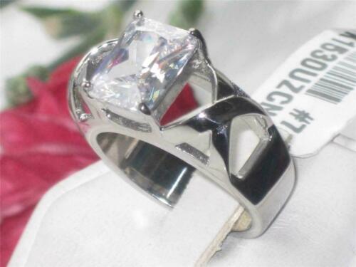 Jewellery Kingdom Silver Emerald Cut Cubic Zirconia Stainless Steel Ladies Solitaire Ring - Jewelry Rings - British D'sire