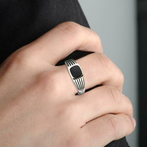 Jewellery Kingdom Silver Signet Pinky Epoxy Jet Stainless Steel Smart Classy Mens Black Ring - Jewelry Rings - British D'sire