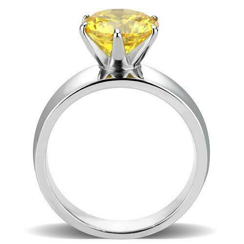 Jewellery Kingdom Silver Solitaire Citrine Carat Stainless Steel Ladies Ring (Yellow) - Jewelry Rings - British D'sire