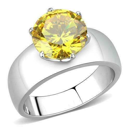 Jewellery Kingdom Silver Solitaire Citrine Carat Stainless Steel Ladies Ring (Yellow) - Jewelry Rings - British D'sire