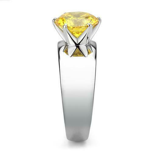 Jewellery Kingdom Silver Solitaire Citrine Carat Stainless Steel Ladies Ring (Yellow) - Jewelry Rings - British D'sire