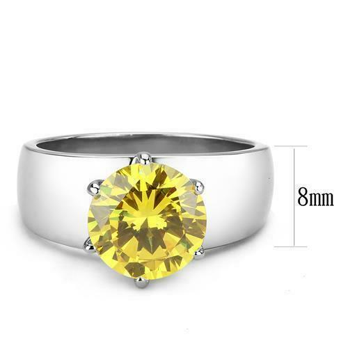 Jewellery Kingdom Silver Solitaire Citrine Carat Stainless Steel Ladies Ring (Yellow) - Jewelry Rings - British D'sire