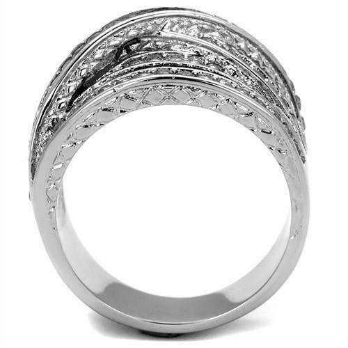 Jewellery Kingdom Silver Stainless Steel Pave Channel Set Chunky Ladies Cubic Zirconia Band Ring - Jewelry Rings - British D'sire