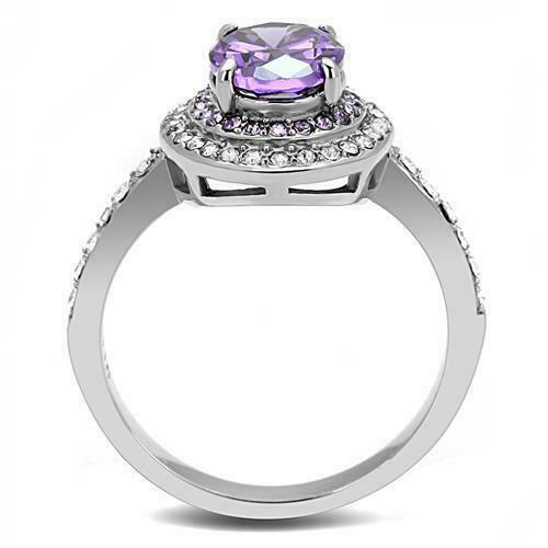 Jewellery Kingdom Simulated Diamond Oval Band Purple Amethyst Stainless Steel Ring - Jewelry Rings - British D'sire