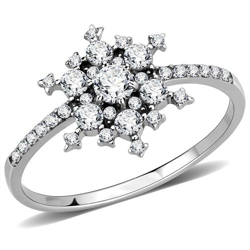 Jewellery Kingdom Snowflake Simulated Diamond Cluster Steel Ring (Silver) - Rings - British D'sire