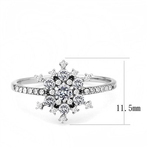 Jewellery Kingdom Snowflake Simulated Diamond Cluster Steel Ring (Silver) - Rings - British D'sire