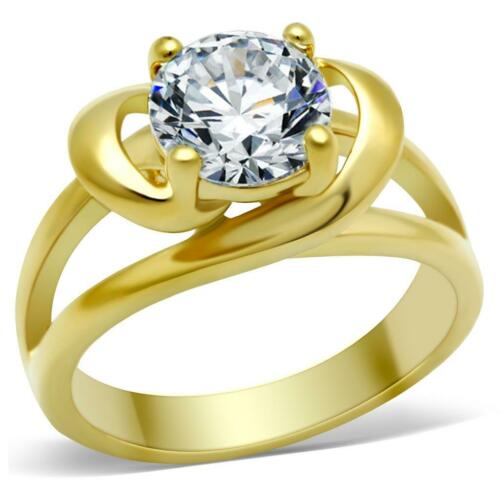 Jewellery Kingdom Solitaire 2 CT Swirl 18KT Steel Engagement Ladies Ring (Gold) - Jewelry Rings - British D'sire